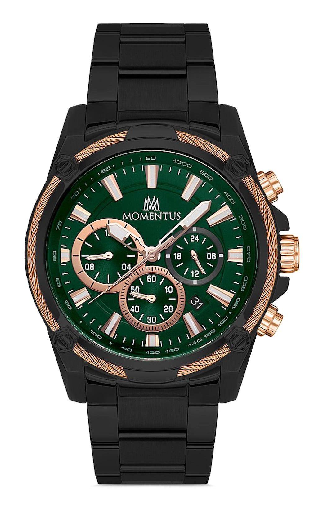 Momentus SM347T-15SR Takvimli 45 mm Siyah Çelik Kordon Analog Erkek Kol Saati