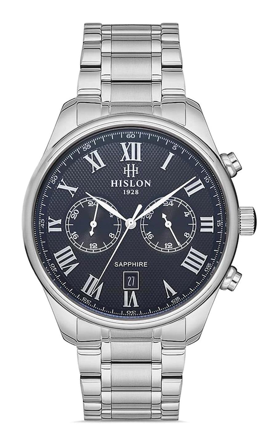 Hislon DT113S-11SS Pusulalı Takvimli 44 mm Çelik Kordon Analog Erkek Kol Saati