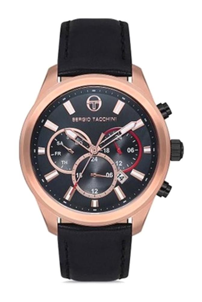 Sergio Tacchini ST.5.165.04 Takvimli Siyah Deri Kordon Analog Erkek Kol Saati
