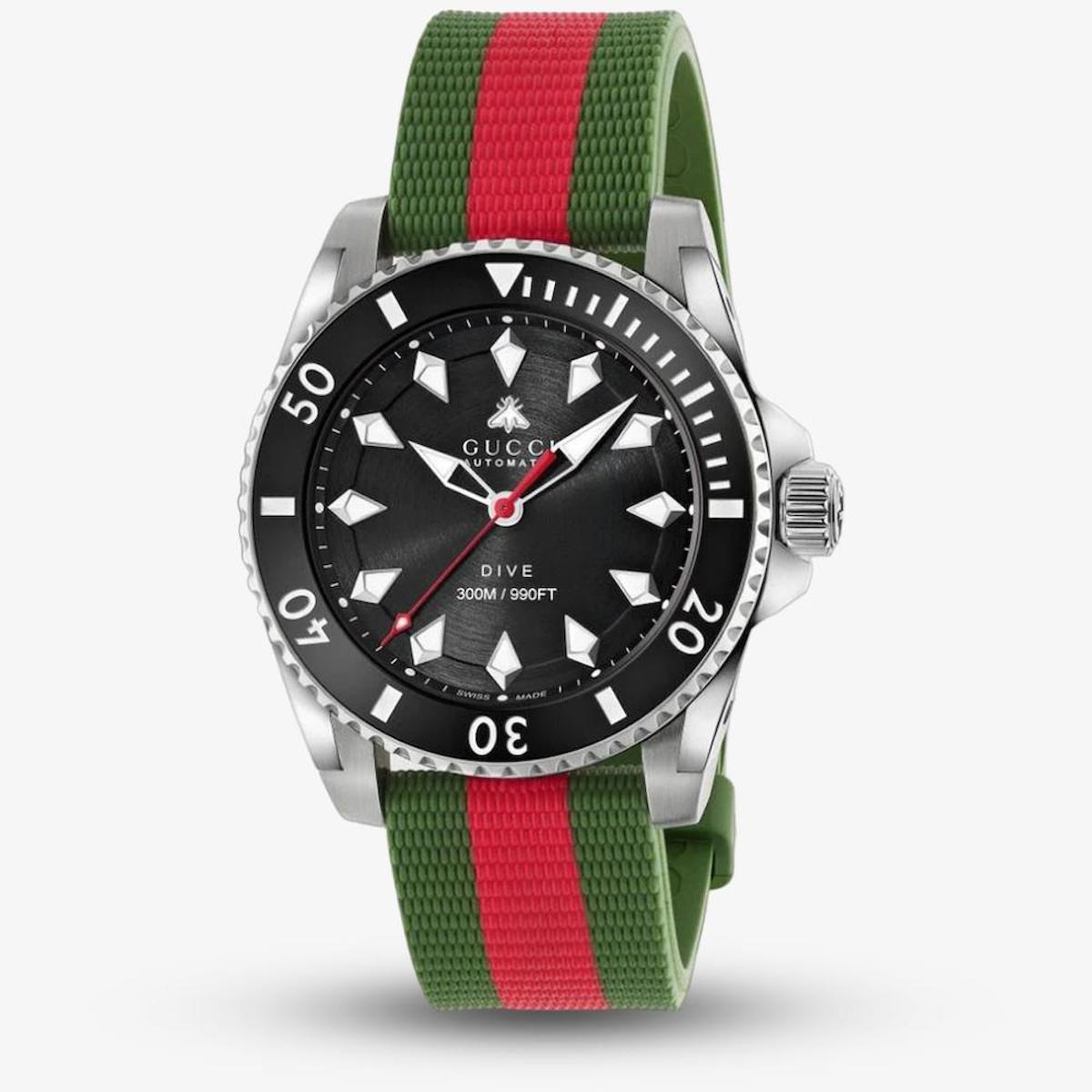 Gucci YA136349 40 mm Kırmızı-Yeşil Kanvas Kordon Analog Erkek Kol Saati