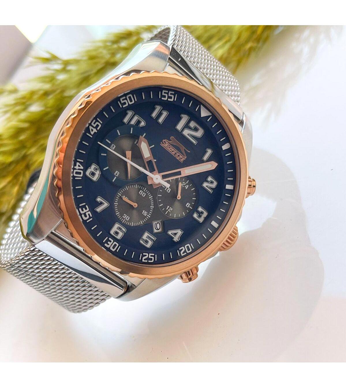 Slazenger SL.01.1284 Takvimli 50 mm Gri Deri Kordon Analog Erkek Kol Saati
