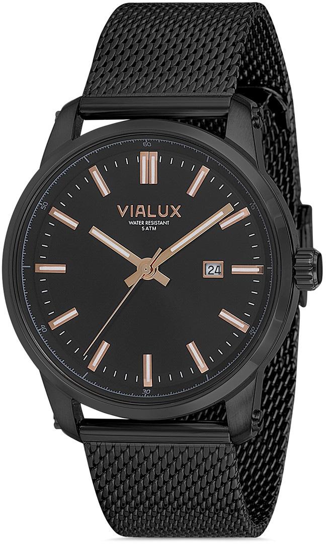 Vialux AS526B-04SR Takvimli 42.5 mm Siyah Çelik Kordon Analog Erkek Kol Saati
