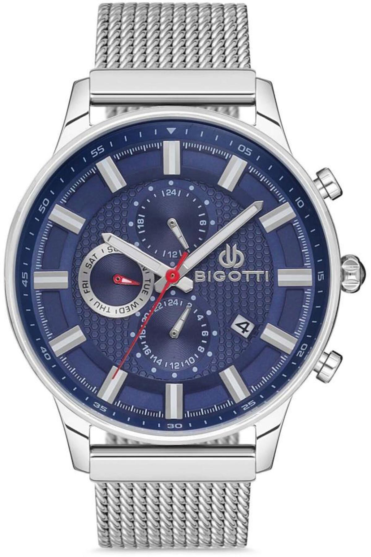 Bigotti BG.1.10171.3 Takvimli 45 mm Çelik-Hasır Kordon Analog Erkek Kol Saati