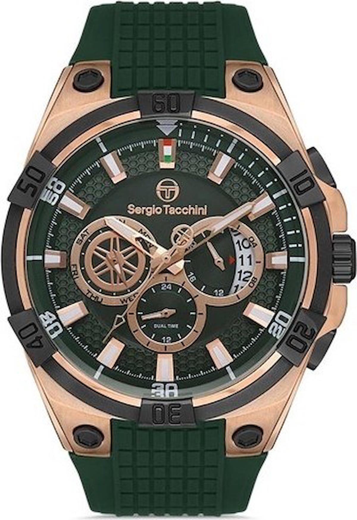 Sergio Tacchini ST.1.10253.2 Takvimli Yeşil Silikon Kordon Analog Erkek Kol Saati