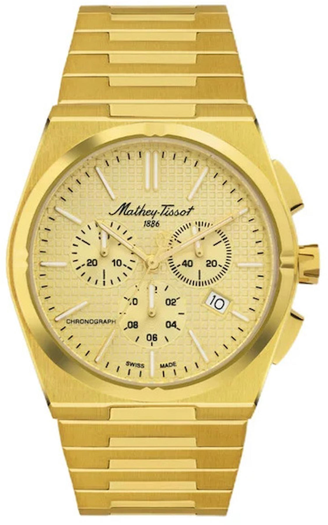Mathey-Tissot H117CHPDI Takvimli 41 mm Altın Çelik Kordon Analog Kol Saati