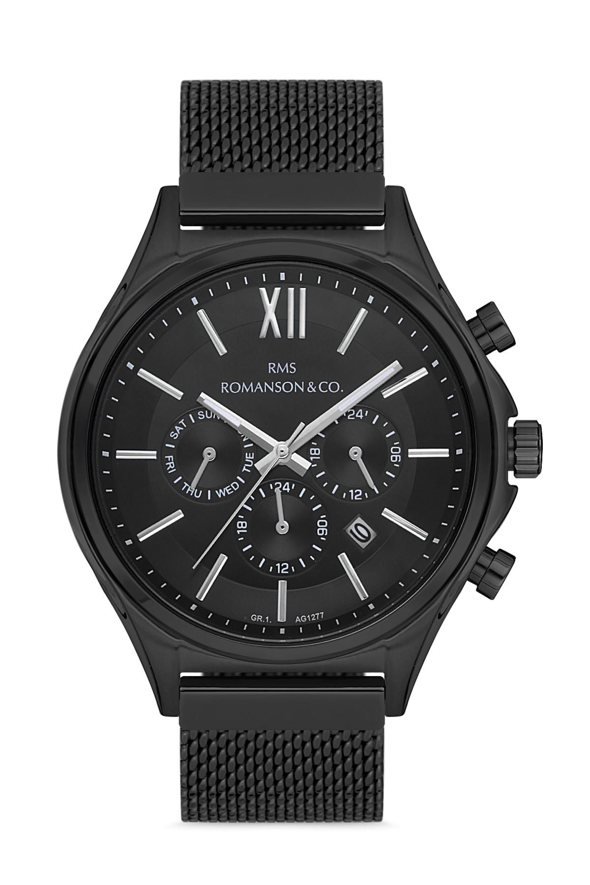 Romanson GR.1.AG1277.11 Takvimli 45 mm Siyah Metal Kordon Analog Erkek Kol Saati