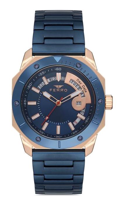 Ferro F11198A-T Takvimli 43 mm Lacivert Metal Kordon Analog Kol Saati