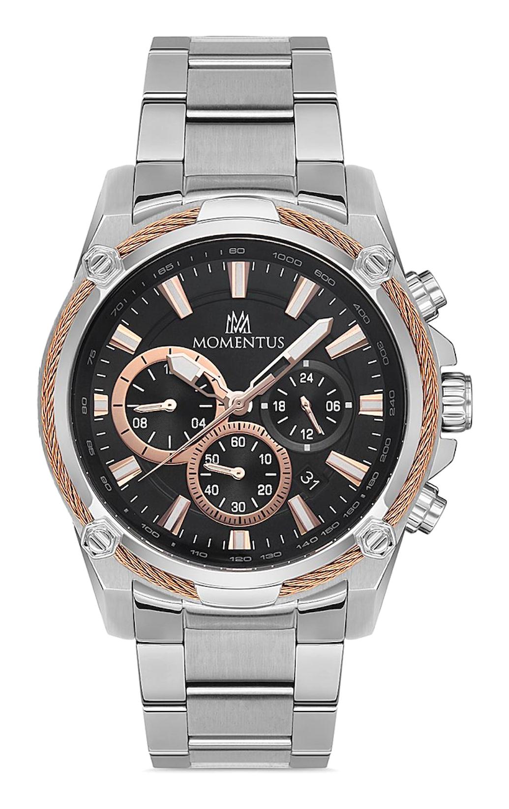 Momentus SM347T-04SR Takvimli 45 mm Çelik Kordon Analog Erkek Kol Saati