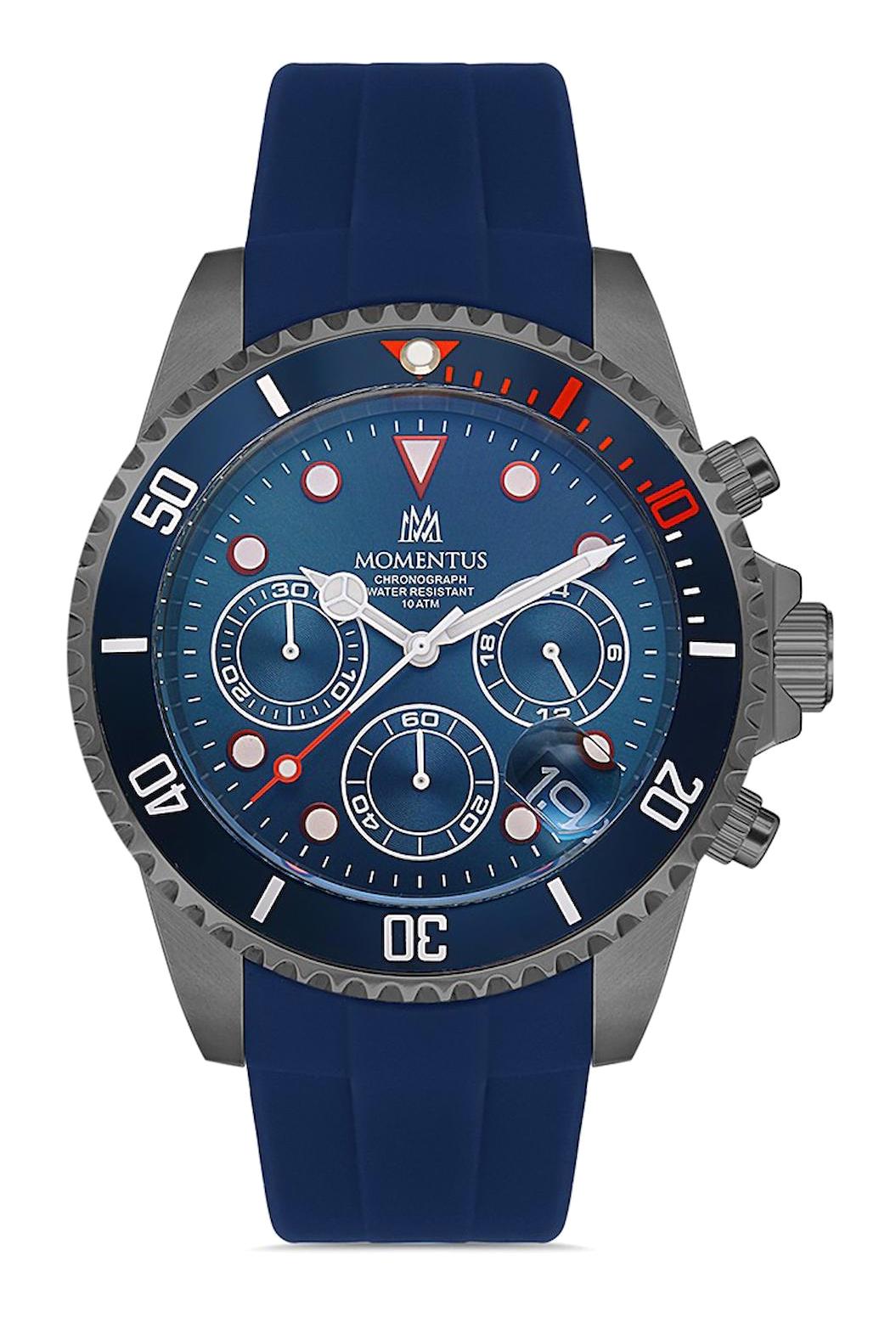 Momentus SM361T-11MN Takvimli 44 mm Lacivert Silikon Kordon Analog Erkek Kol Saati