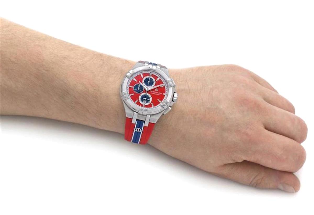 Maurice Lacroix ML-AI1018SS001530-6 Takvimli 44 mm Kırmızı Silikon Kordon Analog Erkek Kol Saati