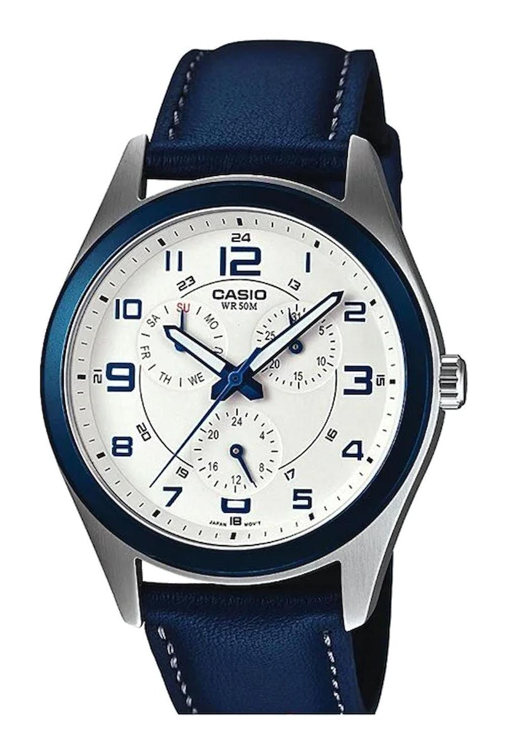 Casio MTP-1352L-7BVDF Takvimli Lacivert Deri Kordon Analog Erkek Kol Saati