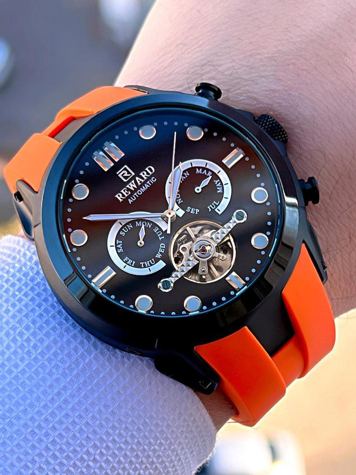 Reward EA.144949 Takvimli 45 mm Turuncu Silikon Kordon Analog Erkek Kol Saati