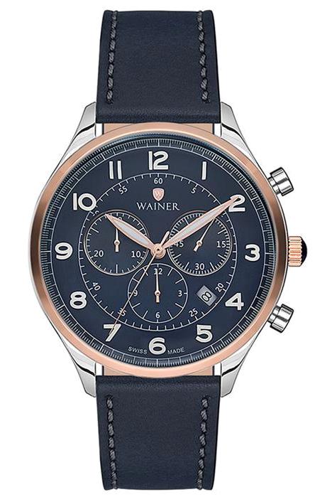 Wainer WA.19498-D Pusulalı Takvimli 43 mm Lacivert Deri Kordon Analog Erkek Kol Saati