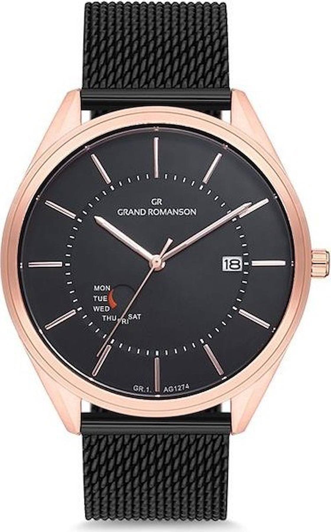 Grand Romanson GR.1.AG1274.04 Takvimli 42 mm Siyah Hasır Kordon Analog Erkek Kol Saati