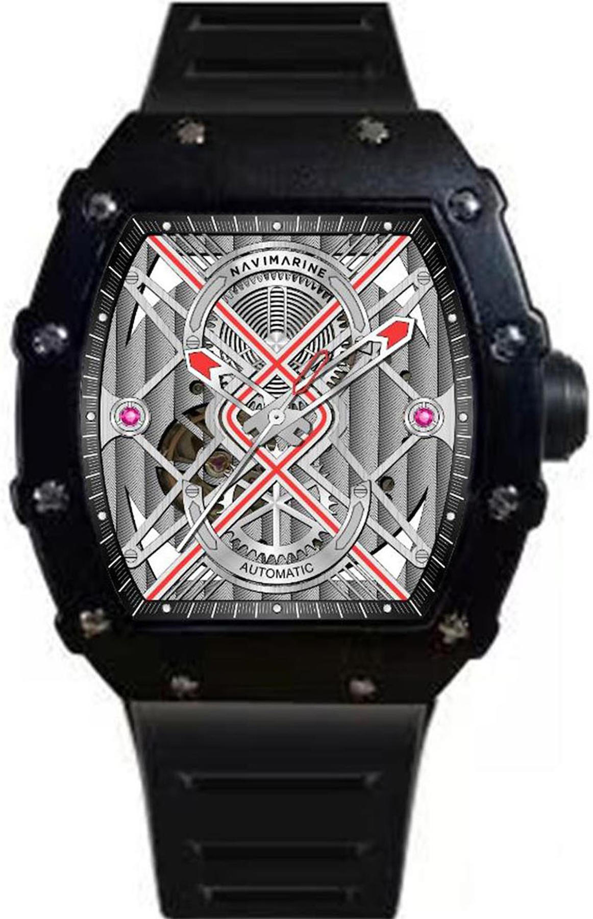 Navimarine NVM2002-09 42 mm Siyah Silikon Kordon Analog Kol Saati