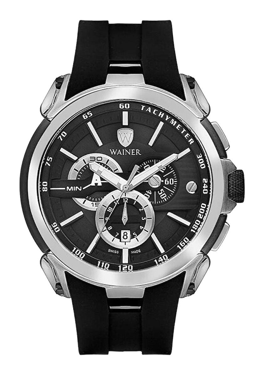 Wainer WA.16910-J Pusulalı Takvimli 48 mm Siyah Silikon Kordon Analog Erkek Kol Saati