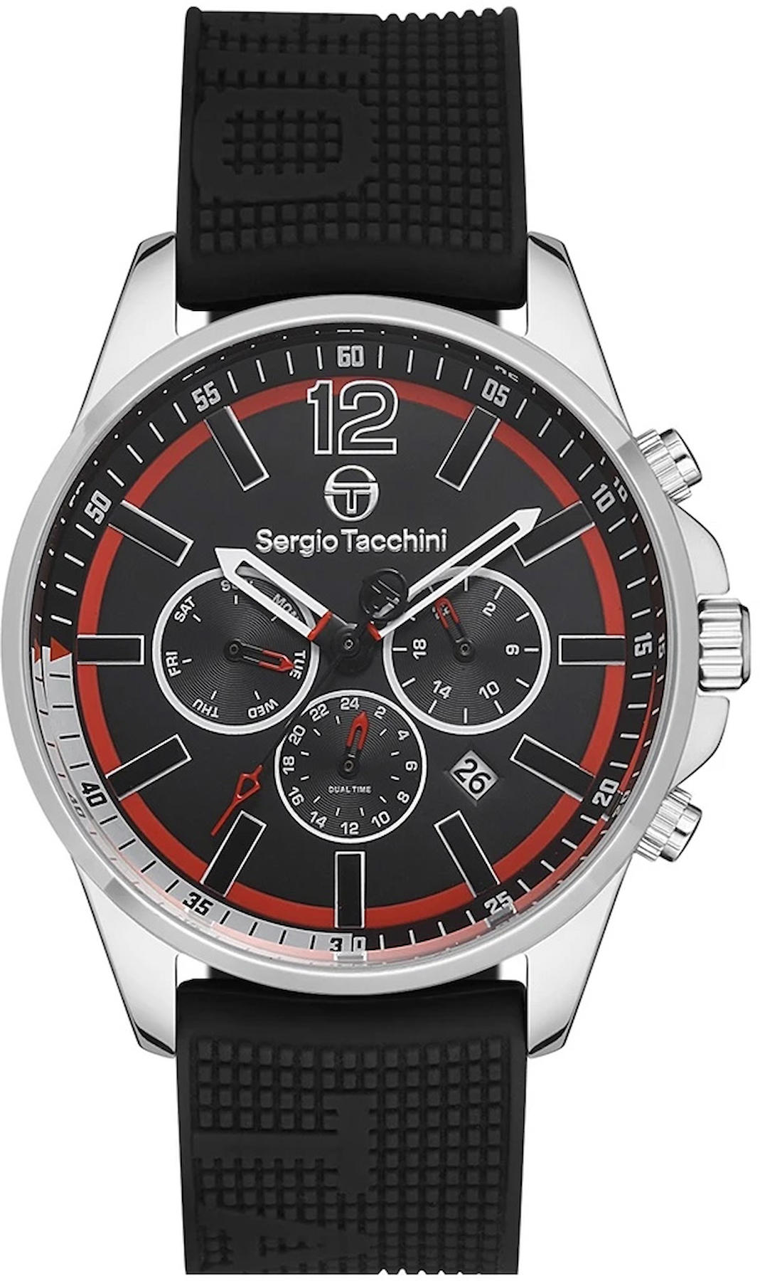 Sergio Tacchini ST.1.10210.2 Takvimli 43 mm Siyah Silikon Kordon Analog Kol Saati