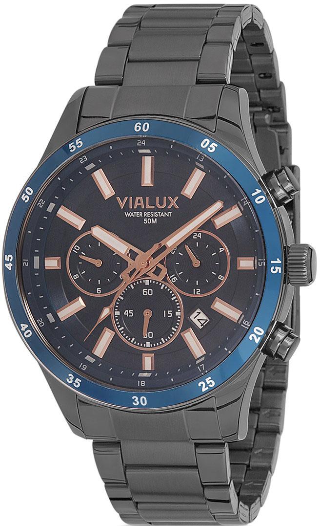 Vialux VX559N-11SR Takvimli 45 mm Füme Çelik Kordon Analog Kol Saati