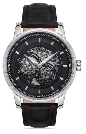 Hislon SD103S 44 mm Siyah Deri Kordon Analog Erkek Kol Saati