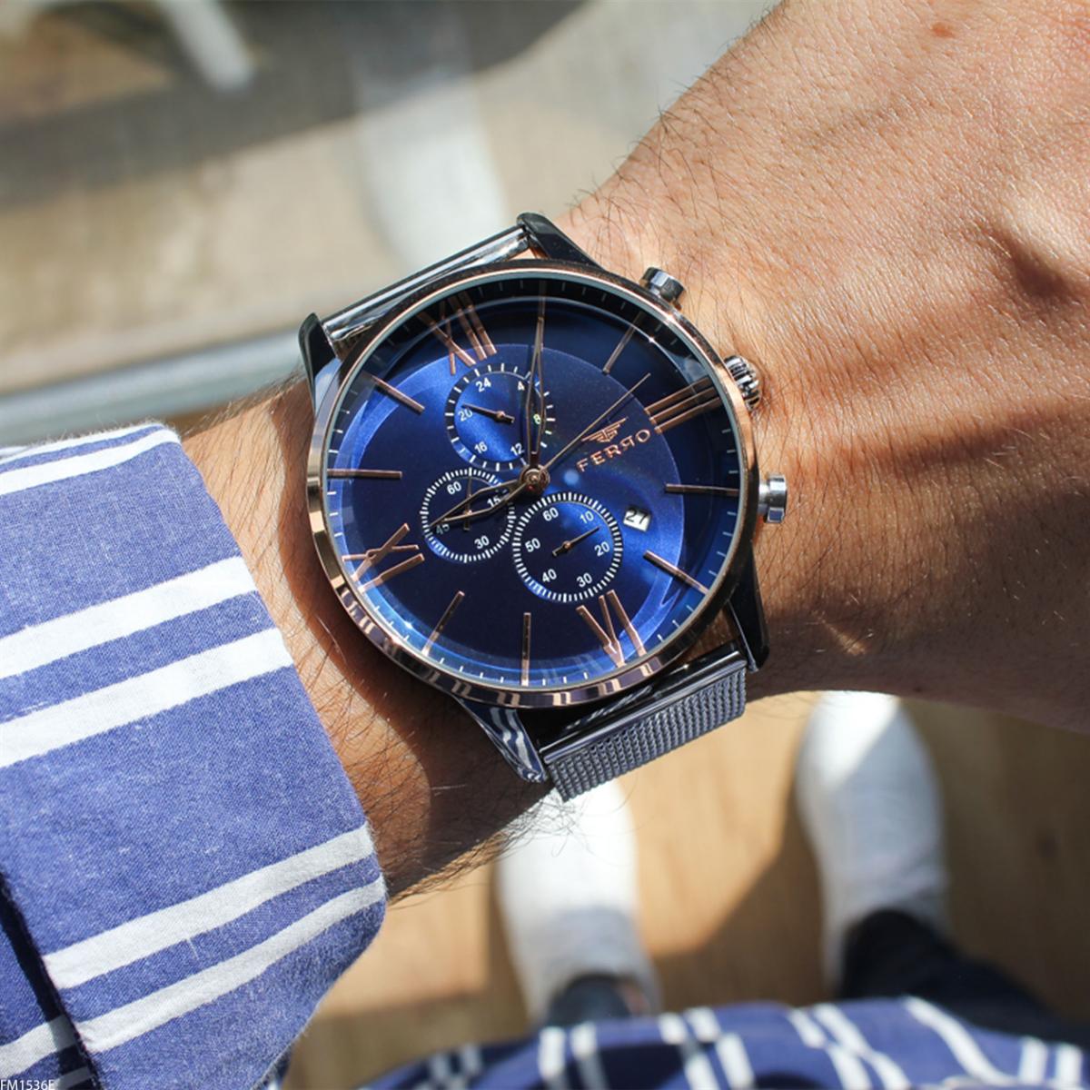 Ferro FM1536E Takvimli 45 mm Metal Kordon Analog Erkek Kol Saati