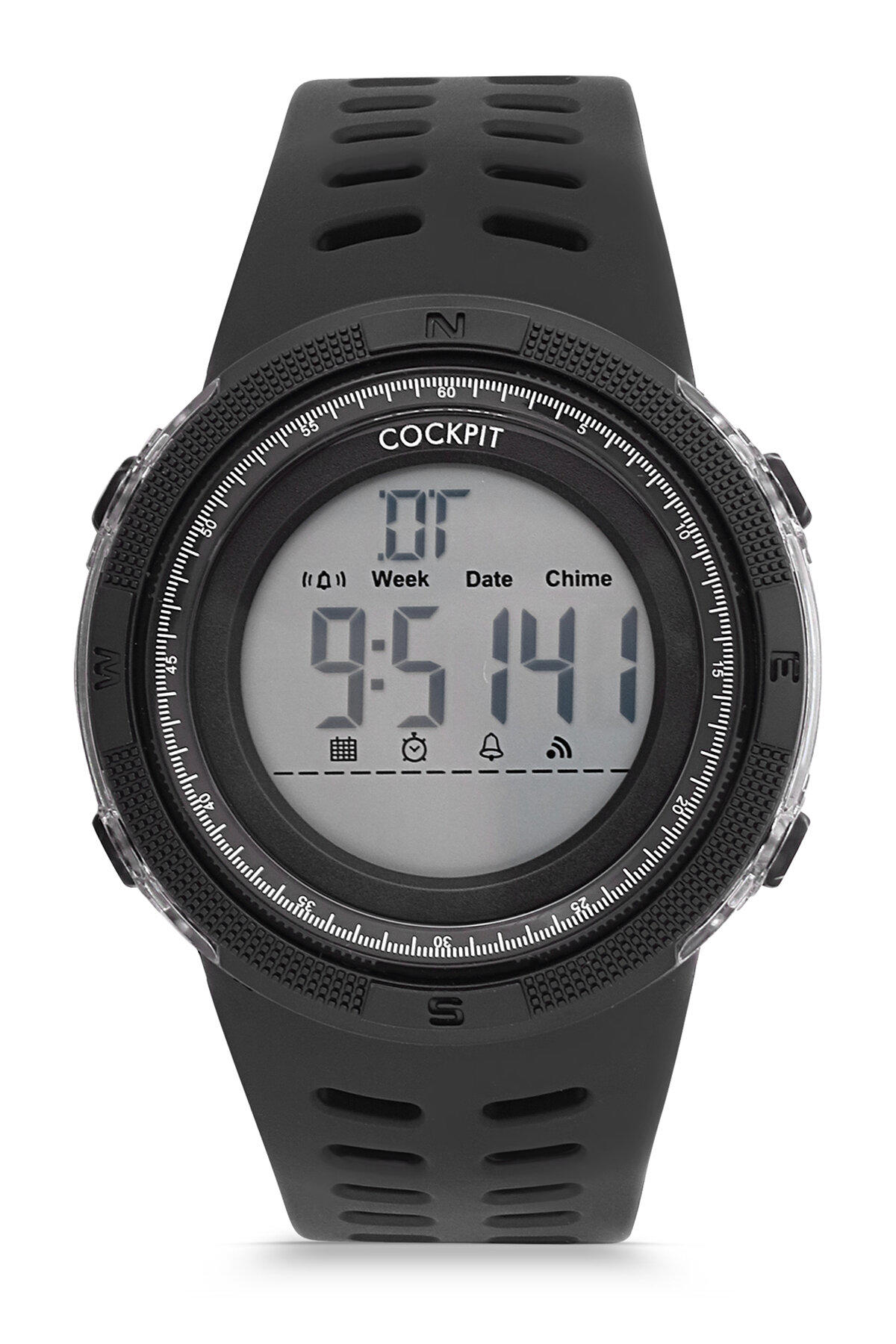 Cockpit CK-2270BK Takvimli 44 mm Siyah Silikon Kordon Dijital Erkek Kol Saati