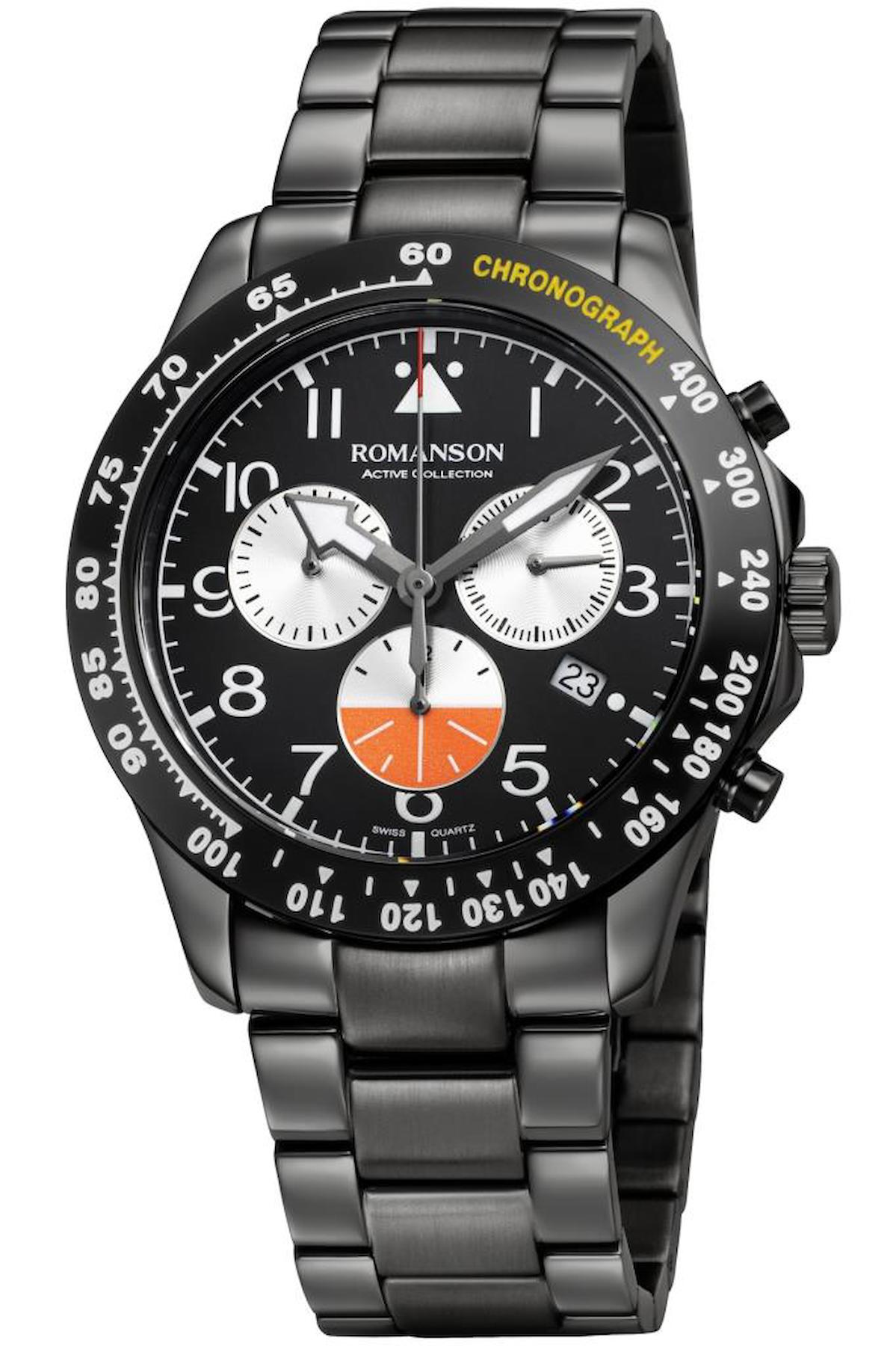 Romanson AM2028HMYEA37E Takvimli 42 mm Siyah Çelik Kordon Analog Erkek Kol Saati
