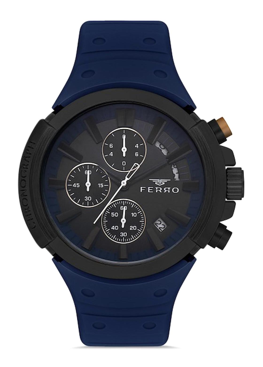 Ferro FM11002D-D Takvimli 43 mm Lacivert Silikon Kordon Analog Erkek Kol Saati