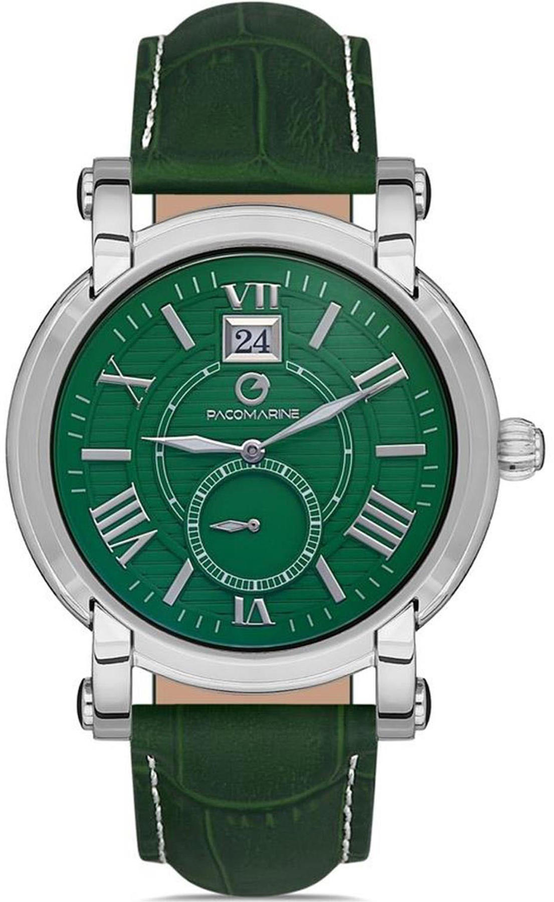 Pacomarine PM.51087.13 Takvimli 42 mm Yeşil Deri Kordon Analog Kol Saati