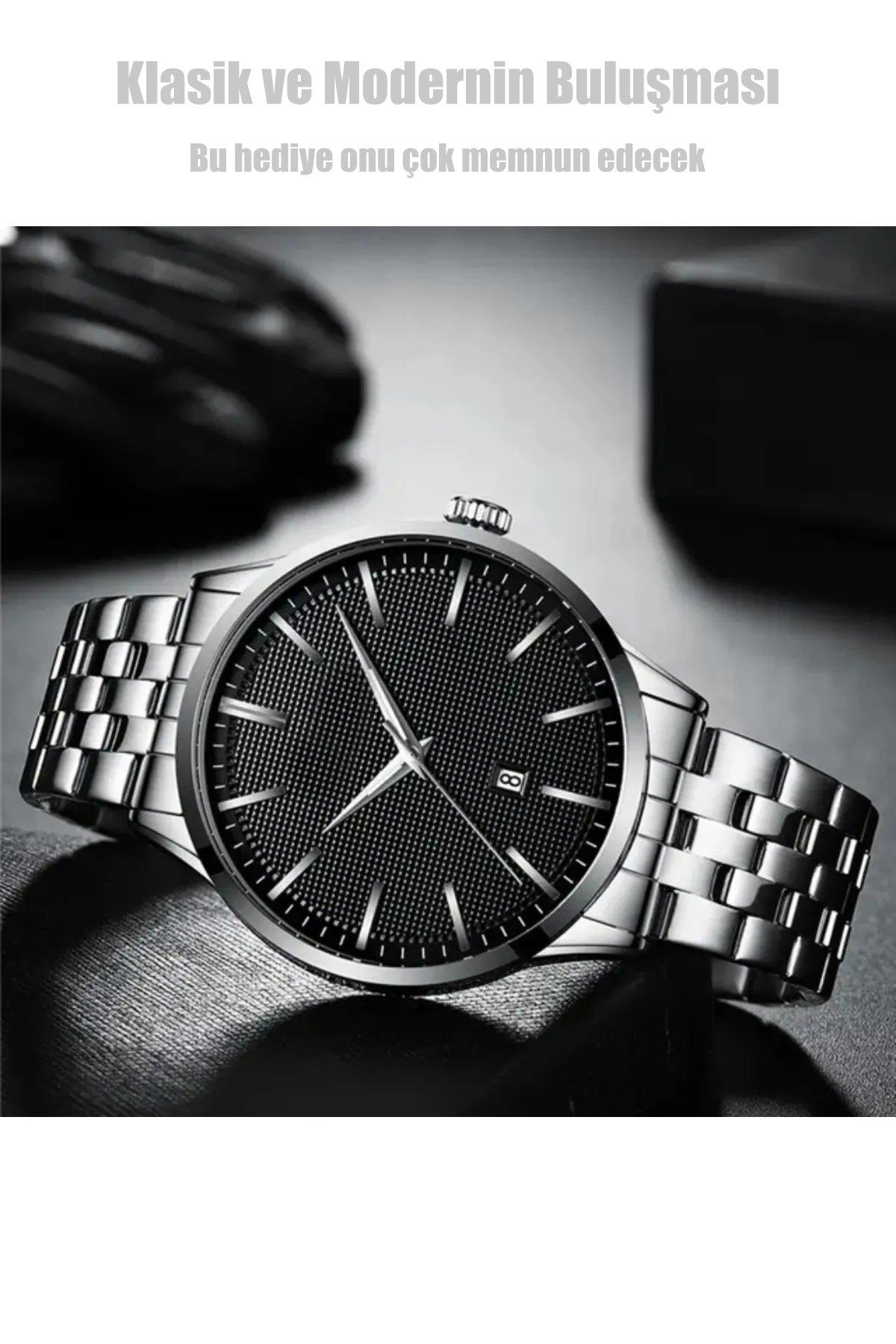 Korikom STC12011 Takvimli 45 mm Metal Kordon Analog Erkek Kol Saati