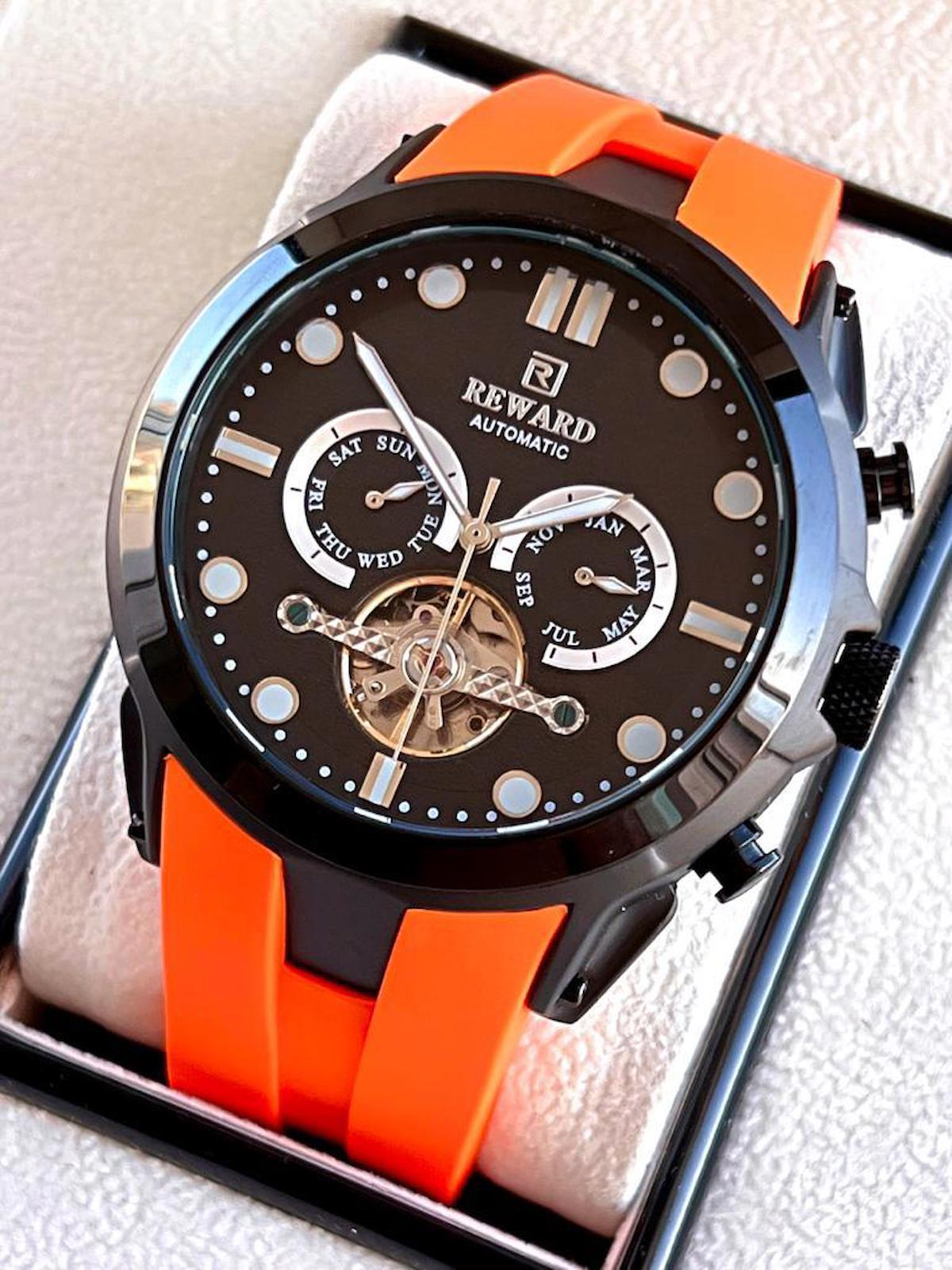 Reward RWD.28 Takvimli 44 mm Turuncu Silikon Kordon Analog Erkek Kol Saati
