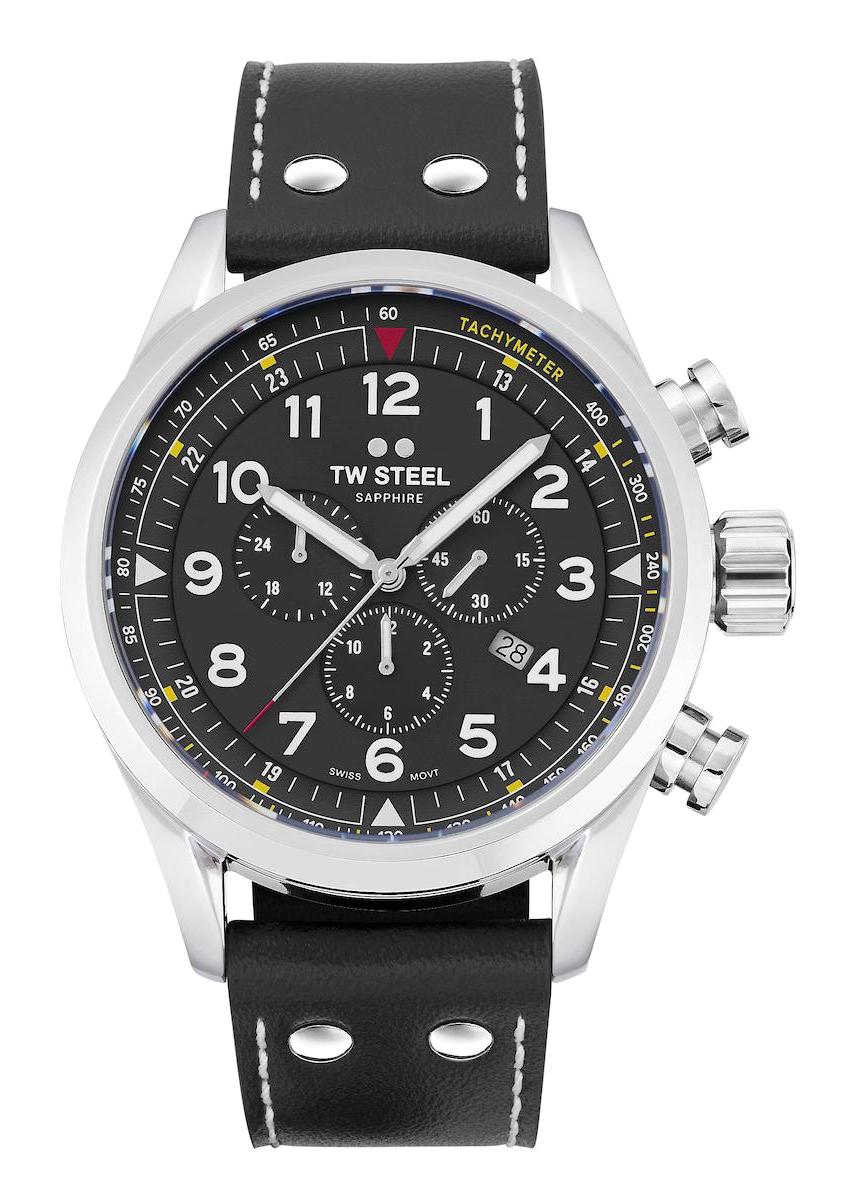 Tw Steel TW-SVS202 Takvimli 48 mm Siyah Deri Kordon Analog Erkek Kol Saati