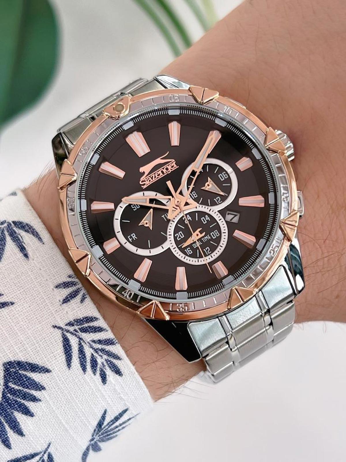 Slazenger SL.09.2035.2.04 Su Geçirmez Takvimli 46 mm Çelik Kordon Analog Erkek Kol Saati