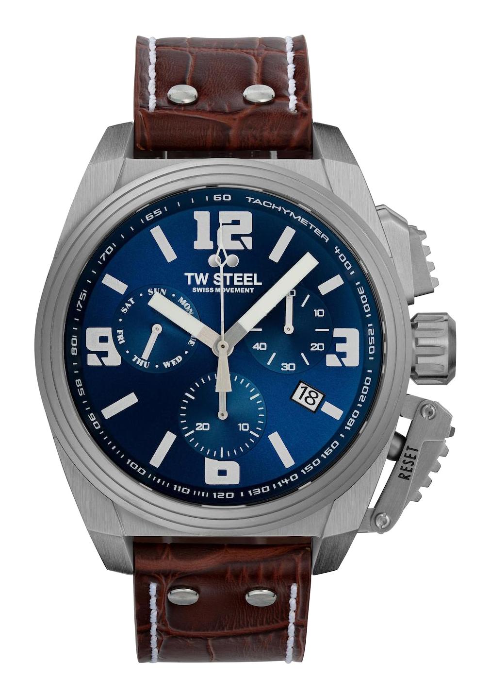 Tw Steel TW-TW1113 Takvimli 46 mm Kahverengi Deri Kordon Analog Erkek Kol Saati