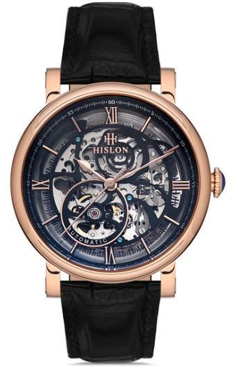 Hislon SD104R-16BR 44 mm Siyah Deri Kordon Analog Erkek Kol Saati