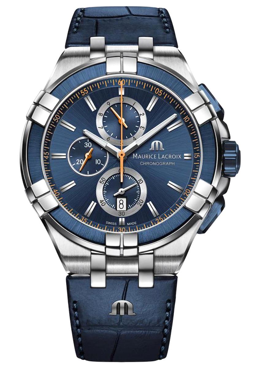 Maurice Lacroix ML-AI1018SS001432-4 Takvimli 44 mm Lacivert Deri Kordon Analog Erkek Kol Saati