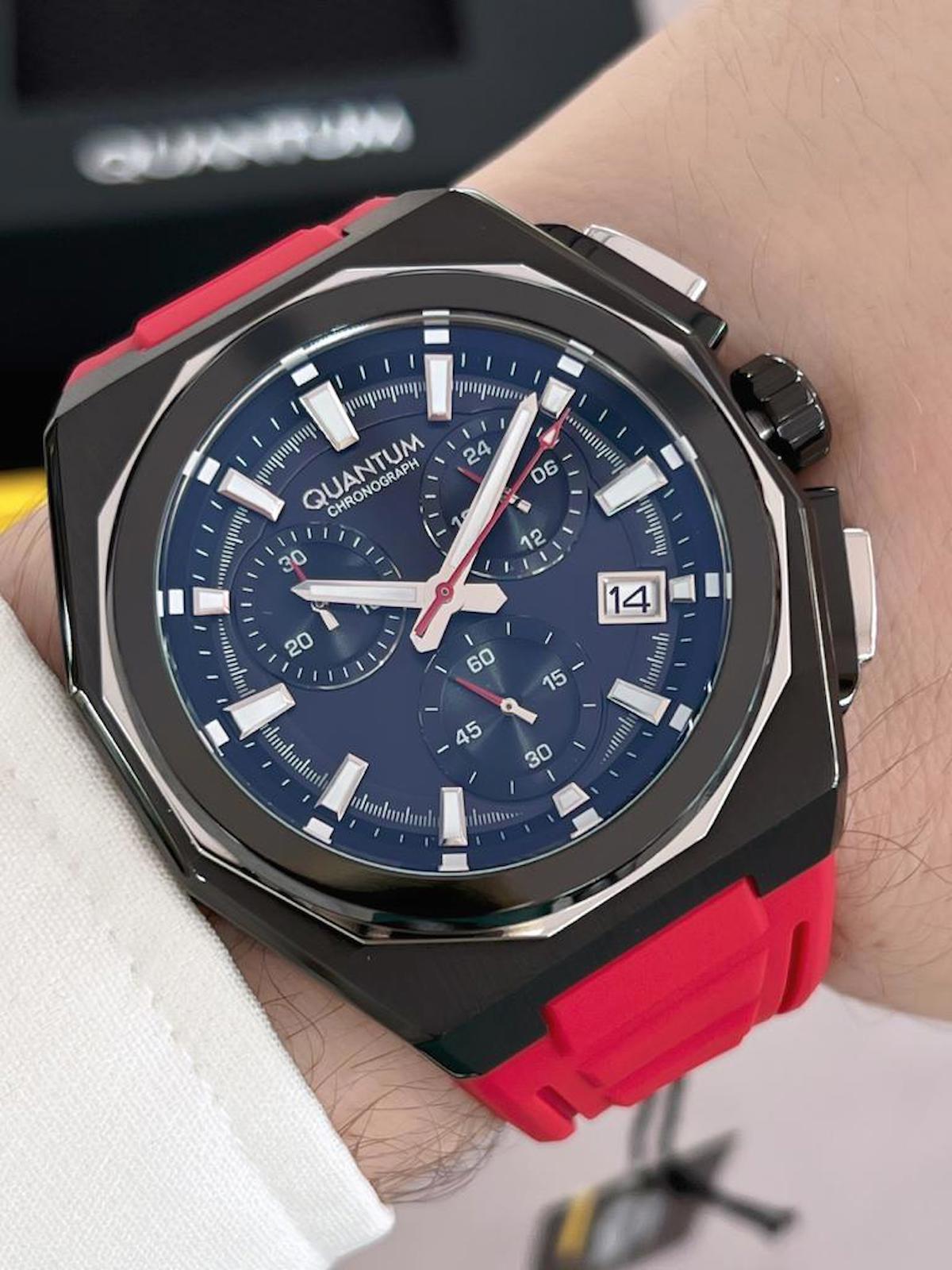 Quantum BLKT.2.638 Su Geçirmez Takvimli 46 mm Kırmızı Silikon Kordon Analog Erkek Kol Saati