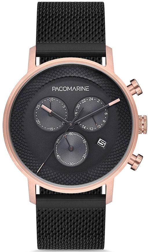 Pacomarine PM.88004.03 Takvimli 42 mm Siyah Çelik Kordon Analog Kol Saati