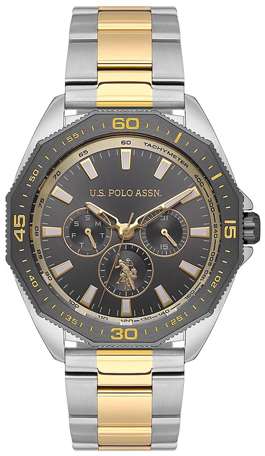 U.S. Polo Assn USPA1073-04 Takvimli 43 mm Altın-Çelik Kordon Analog Erkek Kol Saati