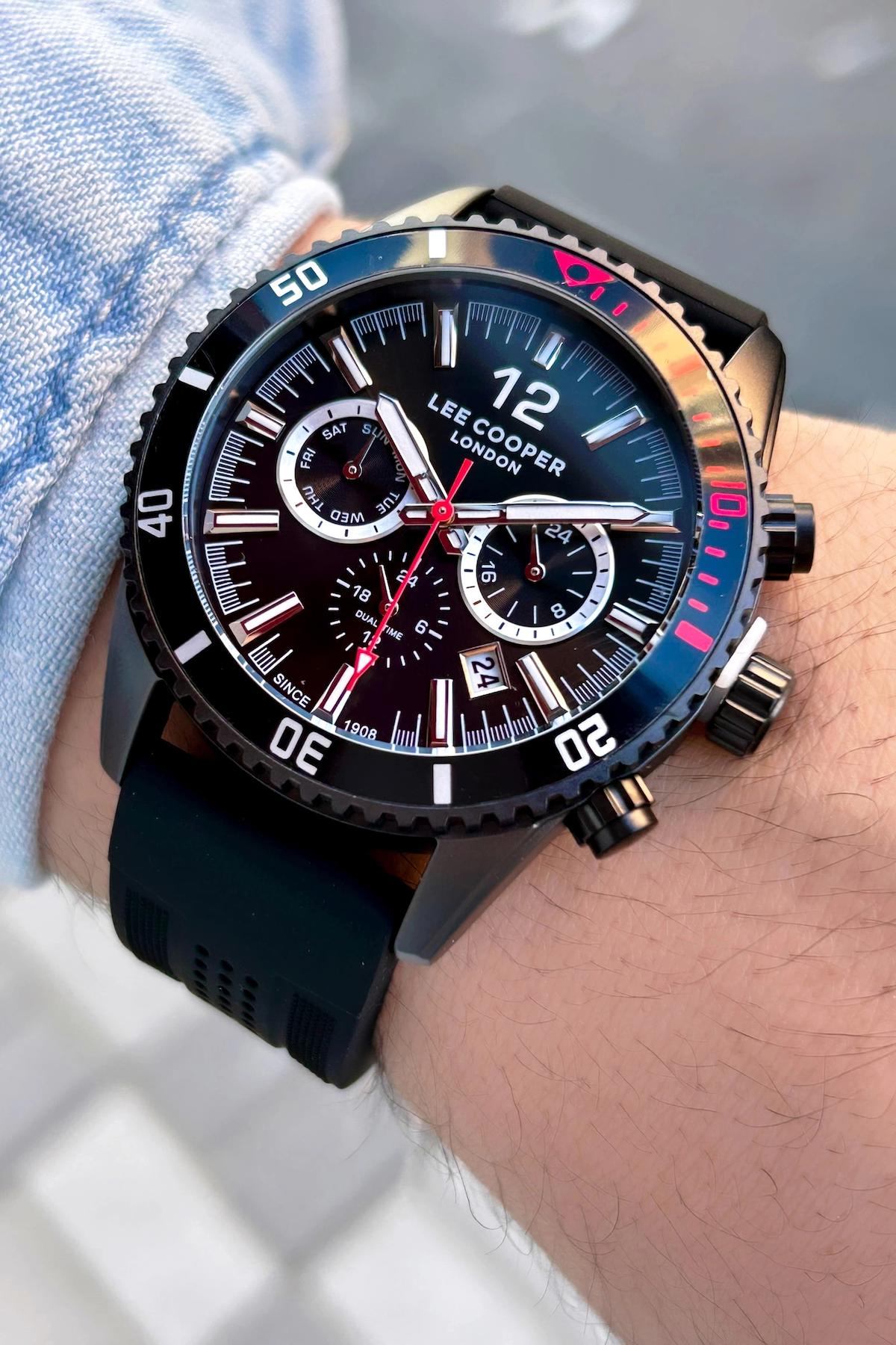 Lee Cooper LC07628.651 Takvimli Siyah Silikon Kordon Analog Erkek Kol Saati