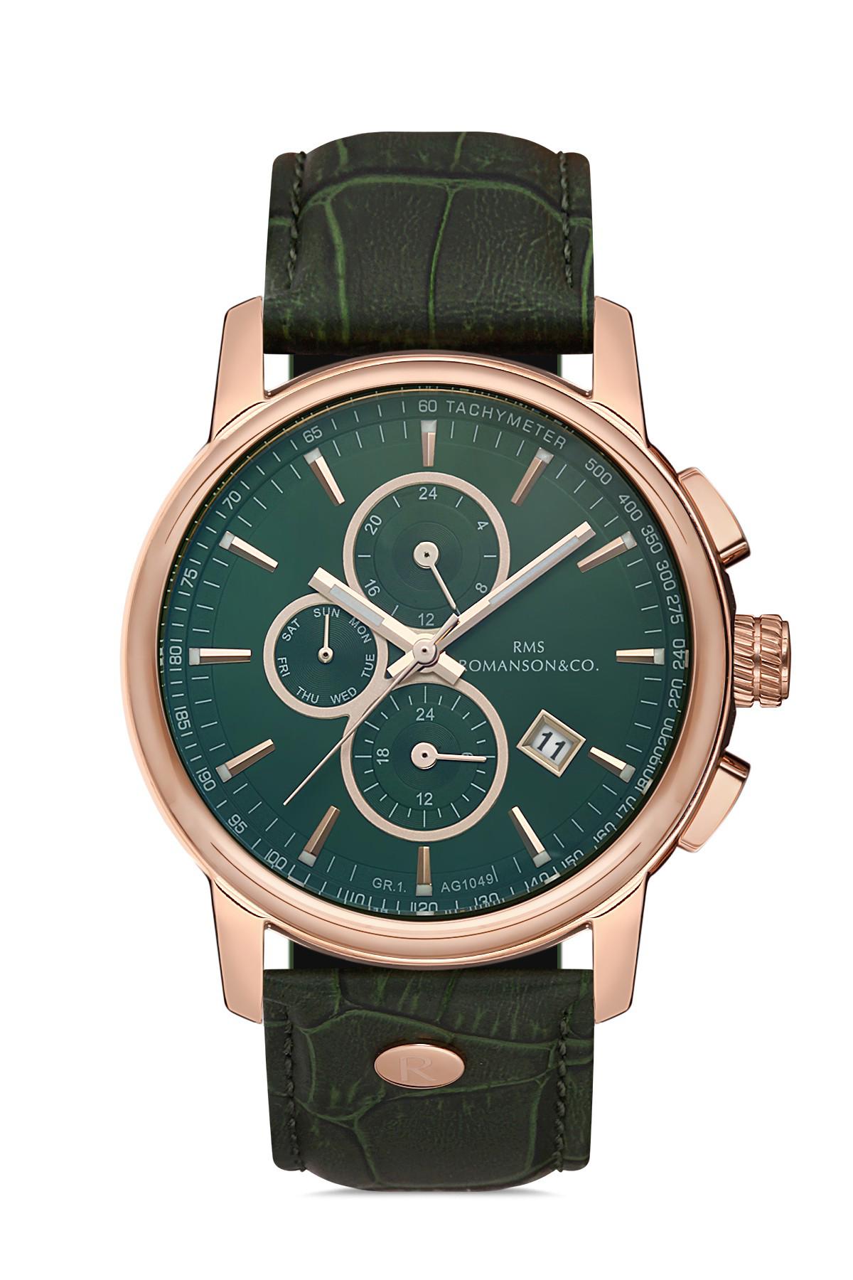 Romanson RMS.1.AG1049.03 Takvimli 45 mm Yeşil Deri Kordon Analog Erkek Kol Saati