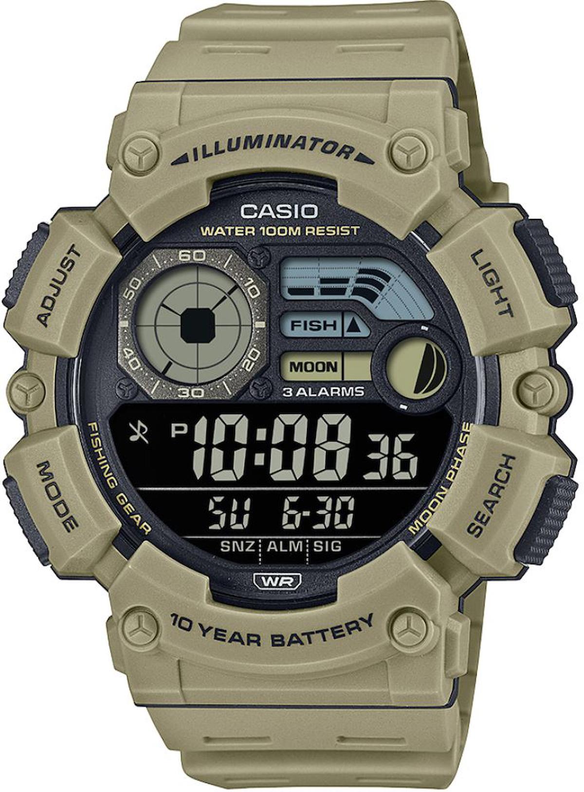 Casio WS-1500H-5BVDF Takvimli Bej Plastik Kordon Dijital Erkek Kol Saati