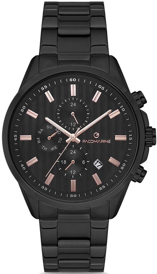 Pacomarine PM.51204.07 Takvimli 42 mm Siyah Çelik Kordon Analog Kol Saati