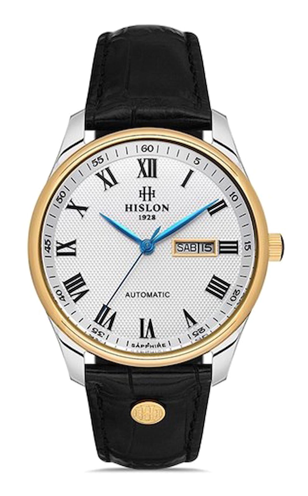 Hislon SD113G-02BG Takvimli 43 mm Siyah Deri Kordon Analog Erkek Kol Saati