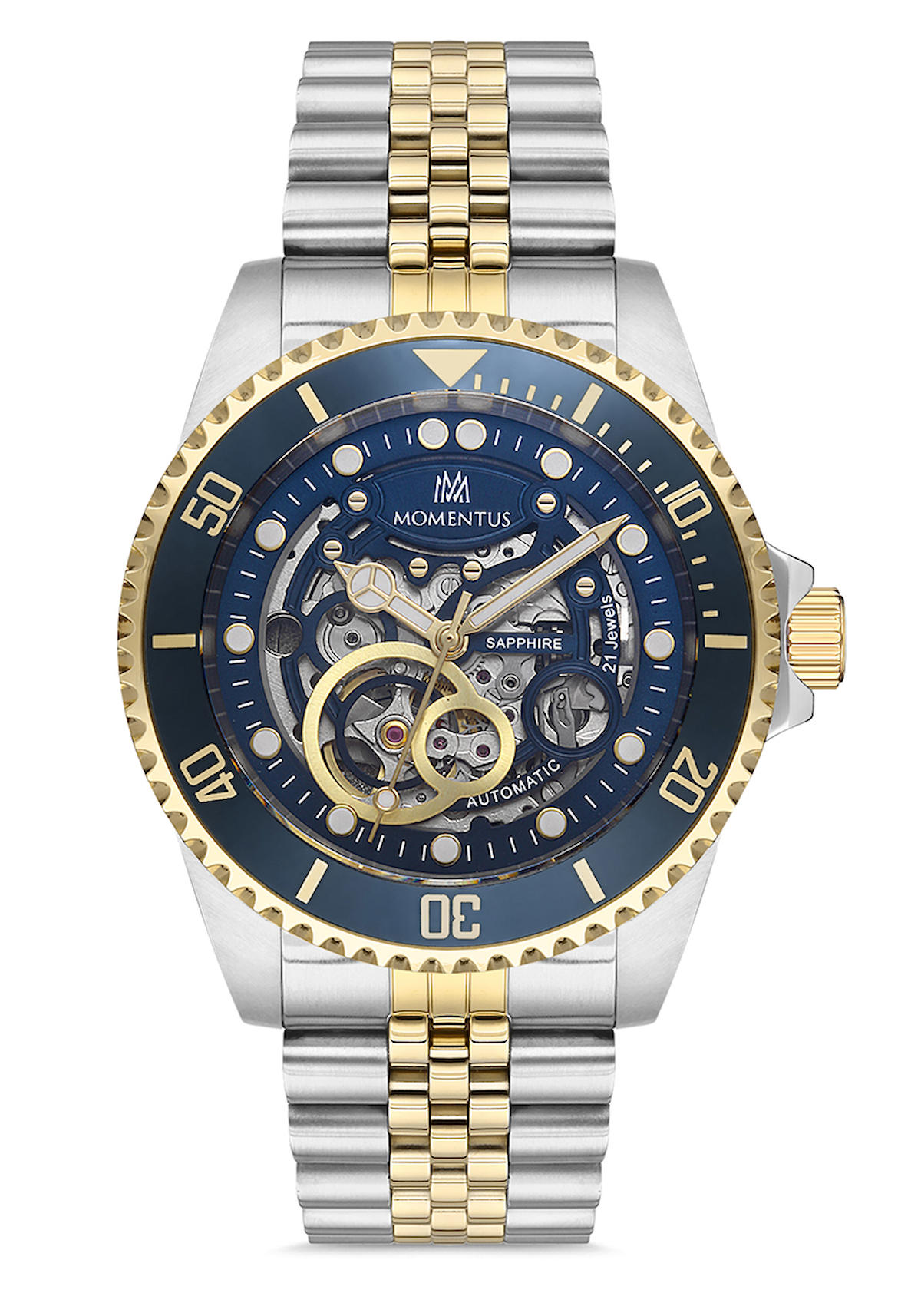 Momentus TM362T-11SG Takvimli 44 mm Altın-Çelik Kordon Analog Erkek Kol Saati