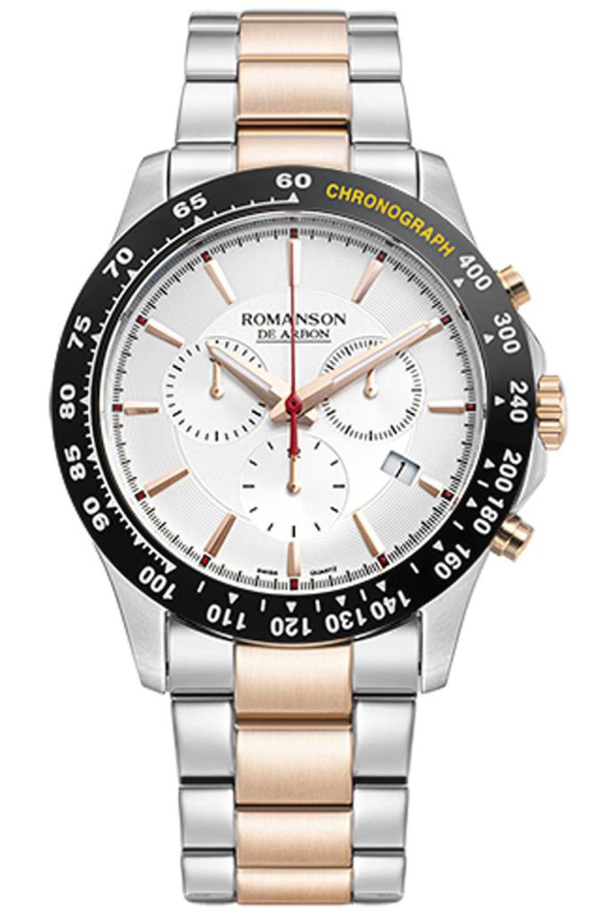 Romanson CA1B18HM1JAS6R Takvimli 42 mm Gri-Rose Gold Çelik Kordon Analog Erkek Kol Saati