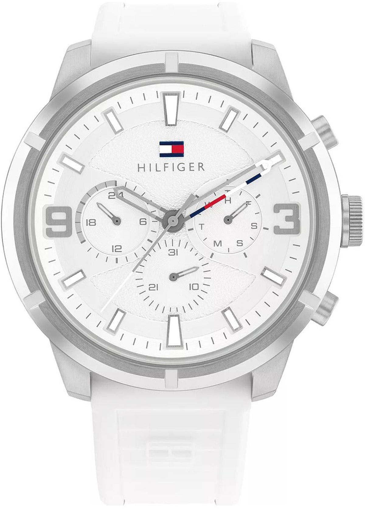 Tommy Hilfiger TH1792072 Takvimli 50 mm Beyaz Silikon Kordon Analog Erkek Kol Saati