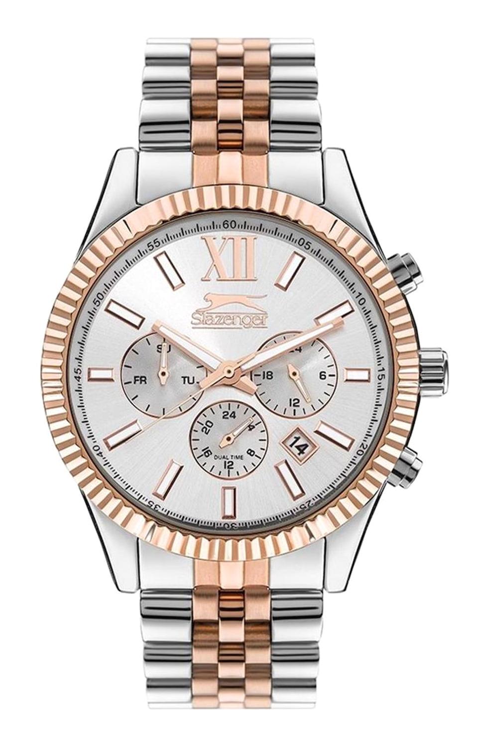 Slazenger SL.09.6555.2.01 Pusulalı Takvimli 45 mm Gri-Rose Gold Çelik Kordon Analog Erkek Kol Saati