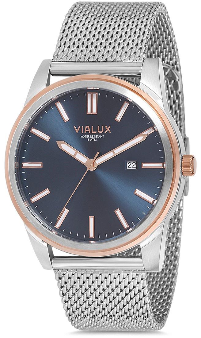 Vialux AS534T-11SR Takvimli 42 mm Çelik Kordon Analog Kol Saati