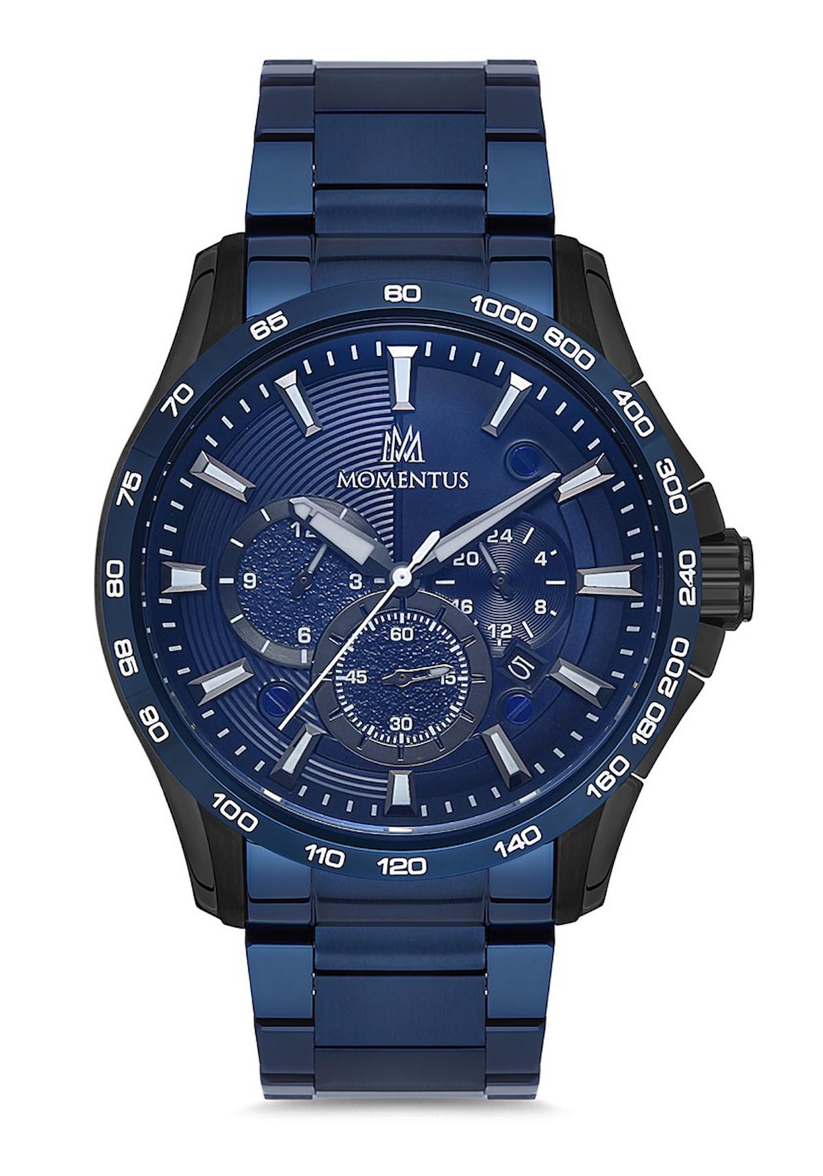 Momentus SM349T-11SB Takvimli 44 mm Lacivert Metal Kordon Analog Erkek Kol Saati