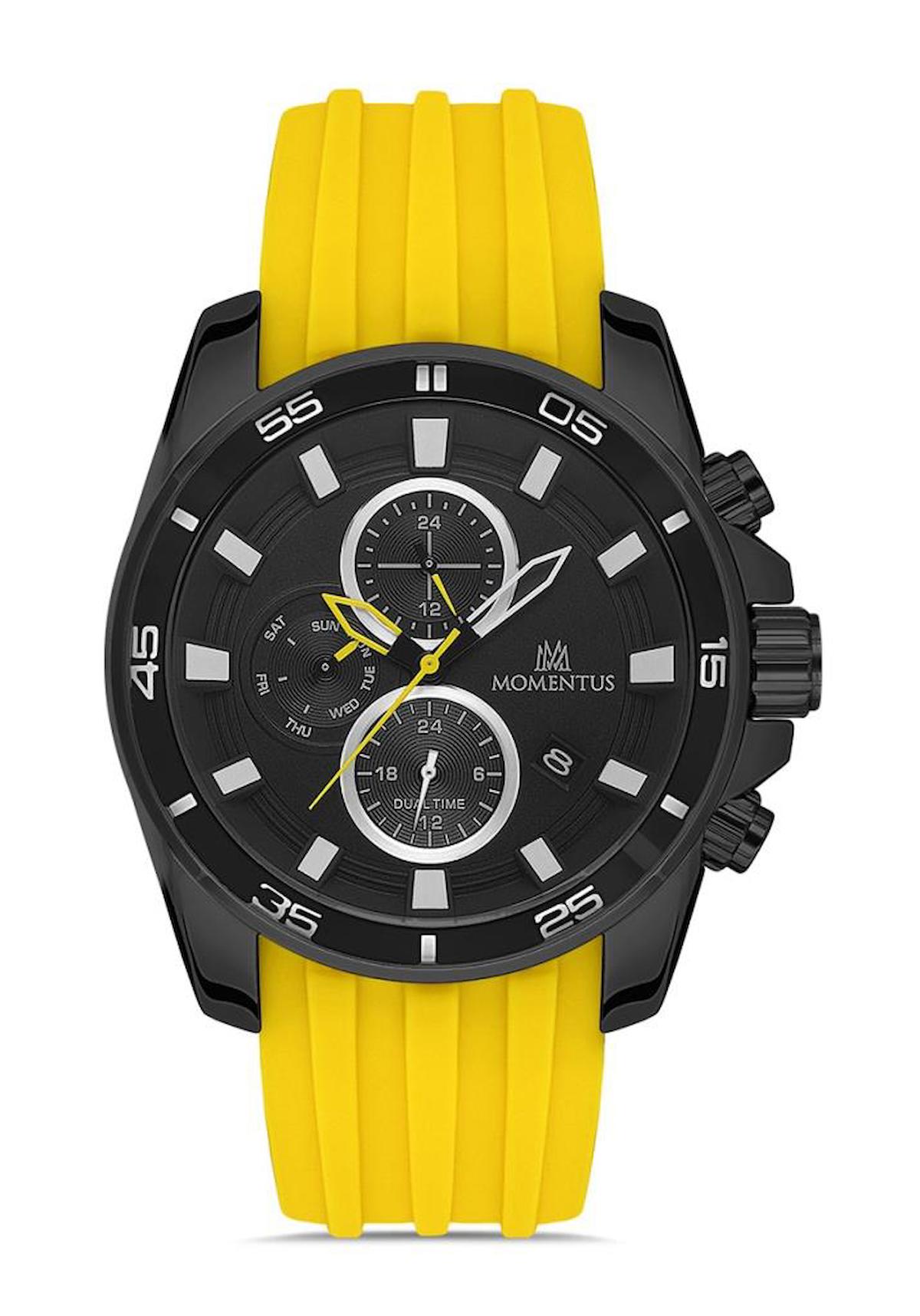 Momentus SC367B-04LS Takvimli 44 mm Sarı Silikon Kordon Analog Erkek Kol Saati